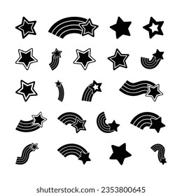 Set of rainbow stars and falling stars icon. Drawing illustration of a star with a rainbow in the tail used for illustration to be a teaching media or used for making children's coloring books.