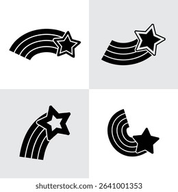 Set of Rainbow Stars and Falling Stars Icons – Colorful Celestial Vector Elements for Fantasy, Celebration, Magic, Party, Dreamy Themes, and Graphic Design Projects