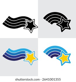 Set of Rainbow Stars and Falling Stars Icons – Colorful Celestial Vector Elements for Fantasy, Celebration, Magic, Party, Dreamy Themes, and Graphic Design Projects