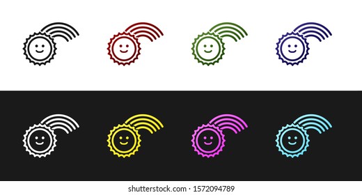Set Rainbow with sun icon isolated on black and white background.  Vector Illustration