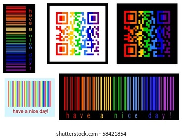 Set of rainbow vector bar-codes. "Have a nice day" concept. EPS-8