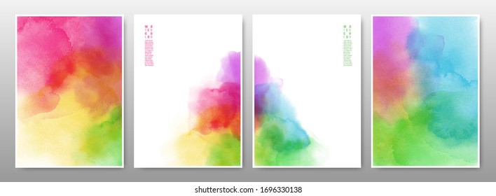 Set of rainbow watercolor background. Template used as being an element in the decorative design of banner, cover, card, and brochure.