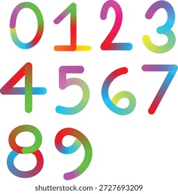 A set of rainbow-colored numbers from 0 to 9 on a white background
