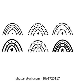 set of rainbows in black. vector illustration