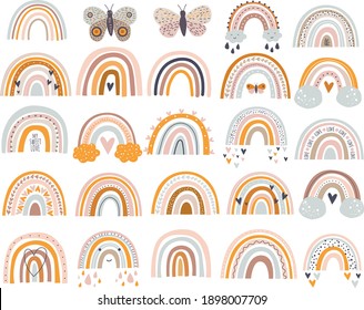 Set of Rainbows. Brown rainbow. Cliparts for baby room, greeting cards, kids and baby t-shirts and wear, hand drawn nursery illustration. 