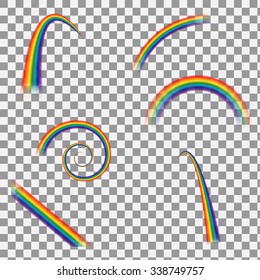 Set of rainbows different forms on transparent background, design element, vector