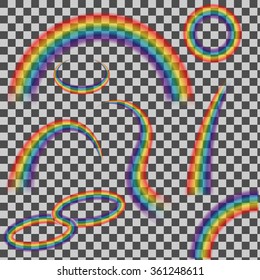 Set of rainbows different forms on transparent background, design element, vector