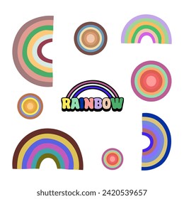 Set of rainbows and lettering. Vector illustration in a flat style.