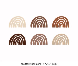 set of rainbows in skin colors flat design