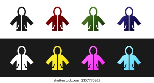 Set Raincoat icon isolated on black and white background.  Vector