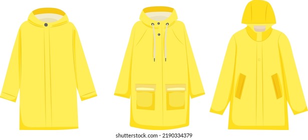conjunto de impermeables, abrigo amarillo, otoño en forma plana, aislado, vector