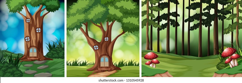 Set of rainforest background illustration