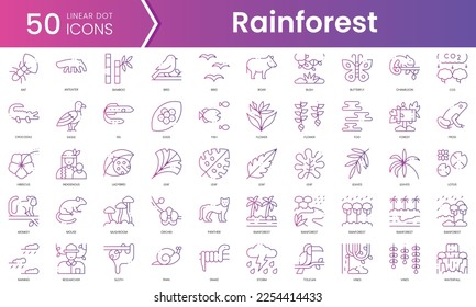 Set of rainforest icons. Gradient style icon bundle. Vector Illustration