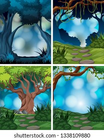 Set of rainforest scene illustration