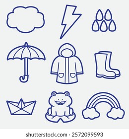 set of rainy with outline style, good for symbol, icon, coloring page, element design, etc