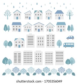 Set of rainy town icons