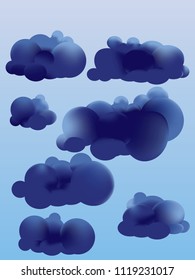 Set of rainy vector clouds