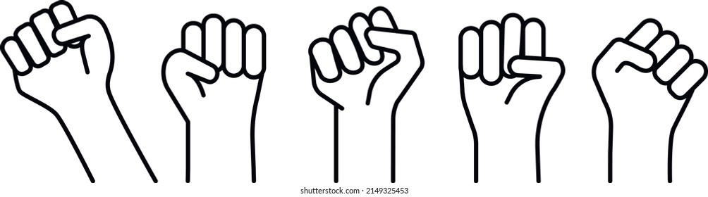 Set of  raised up fist in protest