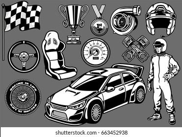 Set of Rally car racing elements