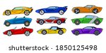 Set of rally multi-colored cars. Vector illustration