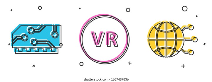 Set RAM, random access memory, Virtual reality and Global technology or social network icon. Vector