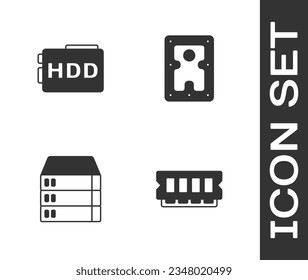 Set RAM, random access memory, Hard disk drive HDD, Server, Data, Web Hosting and  icon. Vector