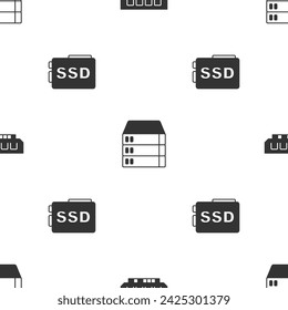 Set RAM, random access memory, Server, Data, Web Hosting and SSD card on seamless pattern. Vector