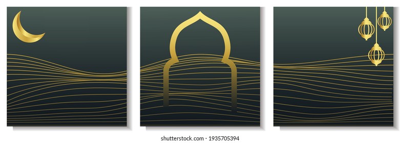 Set of ramadan abstract background with wave. suitable for social media background image.