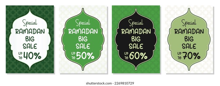 set of Ramadan banner or greeting card designs with green Islamic nuances. Vector illustration of place for text