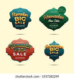 Set ramadan banner sale, sticker, tag, discount, label. Big Sale, Mega Sale, New Sale. ramadan kareem and Eid Mubarak vector illustration. 