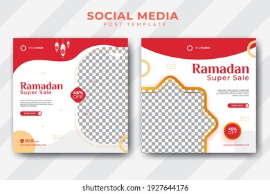 Set of ramadan big sale minimalist social media post template