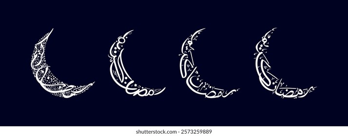 Set of Ramadan Calligraphy means "happy Ramadan" or "blessed Ramadan" in Crescent shaped. رمضان كريم
