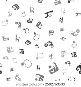 Set Ramadan cannon, fasting, Donate or pay your zakat and Rosary beads religion on seamless pattern. Vector