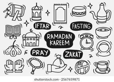 set of ramadan doodle good for background, wallpaper, icon, element doodle, etc