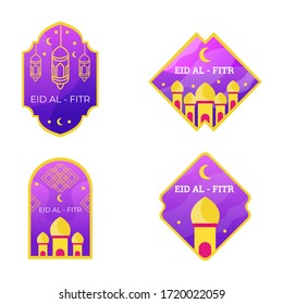 Set of ramadan and eid al - fitr badge. Simple gradient style. ready to use for emblem , tag , greeting and more. Vector Islamic Illustration EPS 10