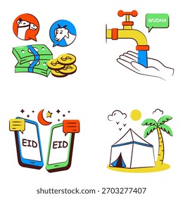 Conjunto de iconos de Ramadán y Eid Doodle