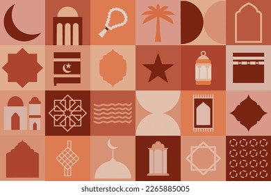 SET OF RAMADAN AND EID MUBARAK ICON IN MINIMALIST DESIGN AND SIMPLE COLOUR