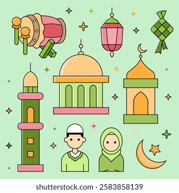 Set of ramadan elements icons vector illustration