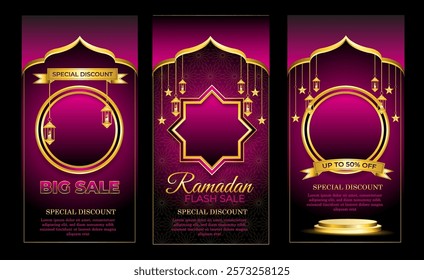 set of ramadan flash sale banner pink background