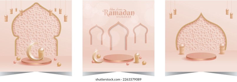 Set ramadan flyer template. Eid mubarak banner for social media post. Islamic background square layout podium concept