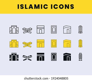 Set of Ramadan Glyph icon, Islamic Holidays Symbols collection, Muslim Festival Day Icons, Vector Sketch illustrations eps 10
