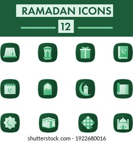 Set of Ramadan Icon In Green Color.