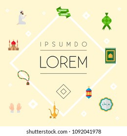 Set of ramadan icons flat style symbols with lantern, arabic calligraphy, rug and other icons for your web mobile app logo design.