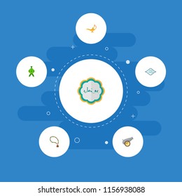 Set of ramadan icons flat style symbols with ketupat, cannon, rosary islam and other icons for your web mobile app logo design.