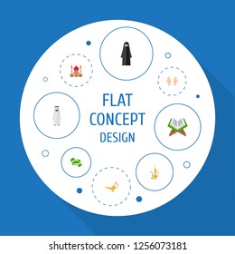 Set of ramadan icons flat style symbols with muslim male, mosque, oil lamp and other icons for your web mobile app logo design.