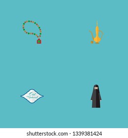 Set of ramadan icons flat style symbols with oriental jug, rosary islam, arabian and other icons for your web mobile app logo design.