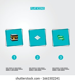 Set of ramadan icons flat style symbols with poster, kaaba, eid mubarak and other icons for your web mobile app logo design.