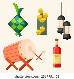 Set of ramadan icons in flat style. Vector illustration.