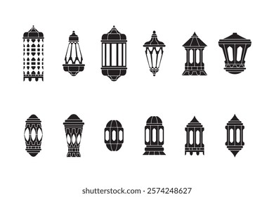 Set of Ramadan kareem Arabic lamp silhouettes. hanging lamp vector lantern ramadan kareem muslim.