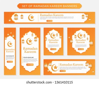 set of ramadan kareem background design, modern islamic banner collection, arabic, ied mubarak celebration, fasting, web, poster, flyer, advertising illustration design vector eps 10 